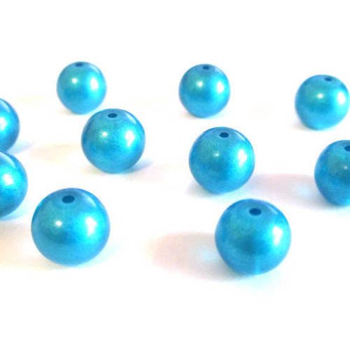 10 perles bleu brillant en verre  10mm 
