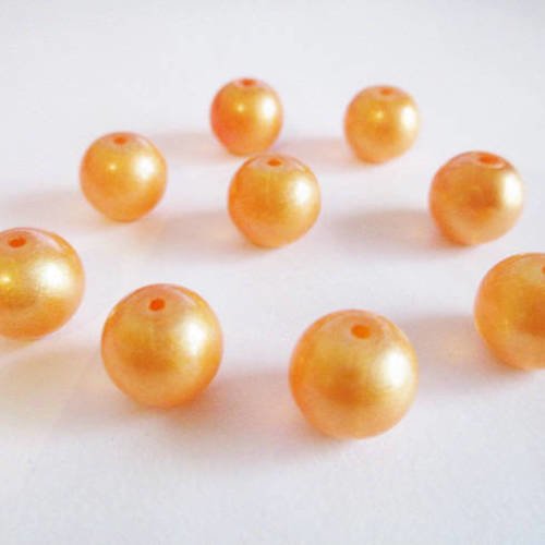 10 perles orange brillant en verre  10mm 