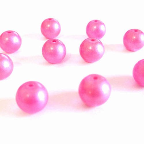 10 perles rose brillant en verre  10mm 