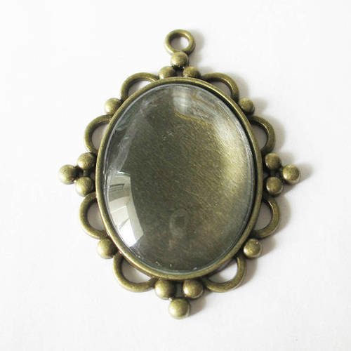 1 pendentif (63x49 mm) avec cabochon (40x30mm) couleur bronze antique 