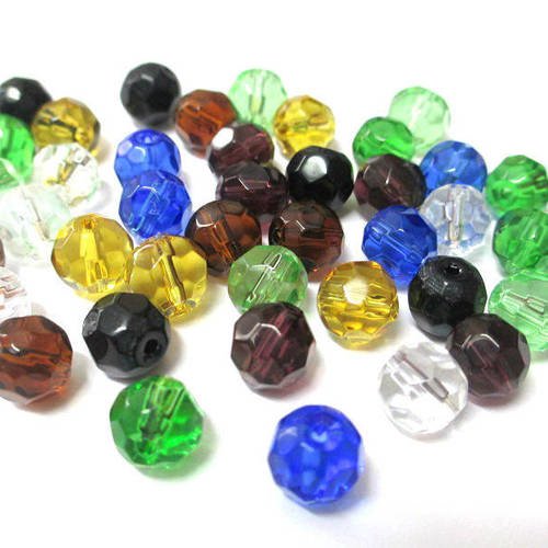 40 perles à facettes en verre mélange de couleurs  8mm 