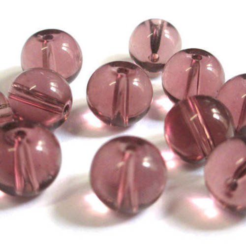 10 perles prune transparent en verre 10mm 