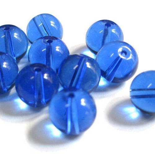 10 perles bleu foncé transparent en verre 10mm 