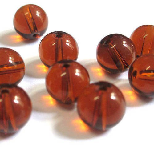 10 perles marron transparent en verre 10mm 