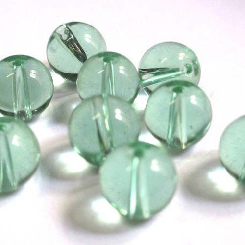 10 perles vert transparent en verre 10mm 