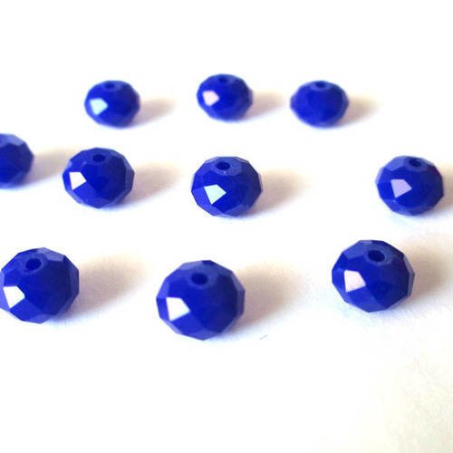 10 perles rondelle à facettes bleu foncé en verre 8x6mm imitation jade 