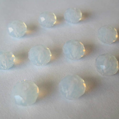 10 perles rondelle à facettes blanc translucide  en verre 8x6mm imitation jade 