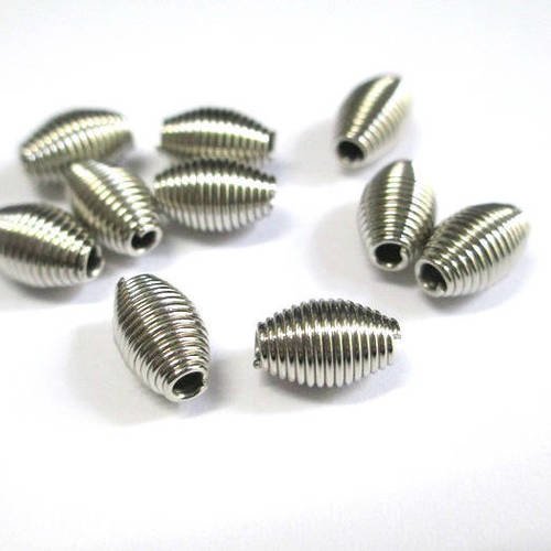 50 perles de printemps en métal couleur argenté 9x6mm 