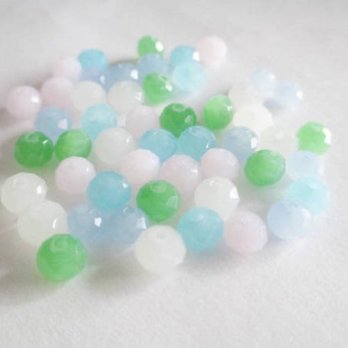50 perles rondelle à facettes mélange de couleur en verre 6x4mm imitation jade 