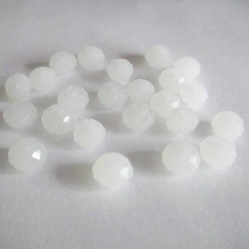 20 perles rondelle à facettes blanc en verre 6x4mm imitation jade 