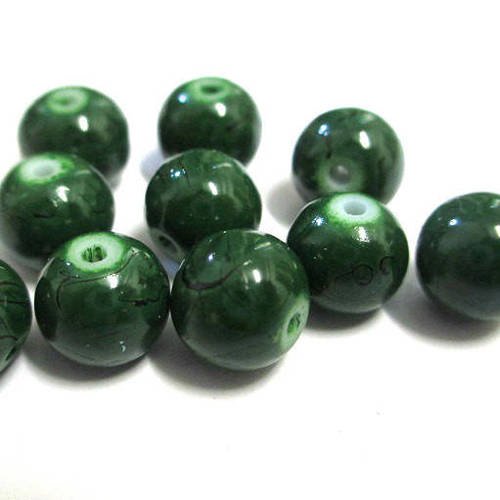 10 perles vert tréfilé noir ronde en verre peint  8mm 