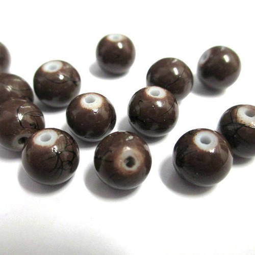 10 perles marron foncé tréfilé noir ronde en verre peint  8mm 
