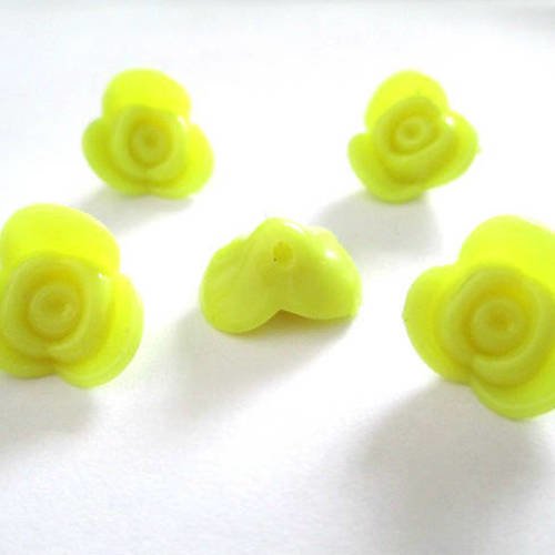 5 perles acrylique forme fleur couleur jaune 15x15x8mm 