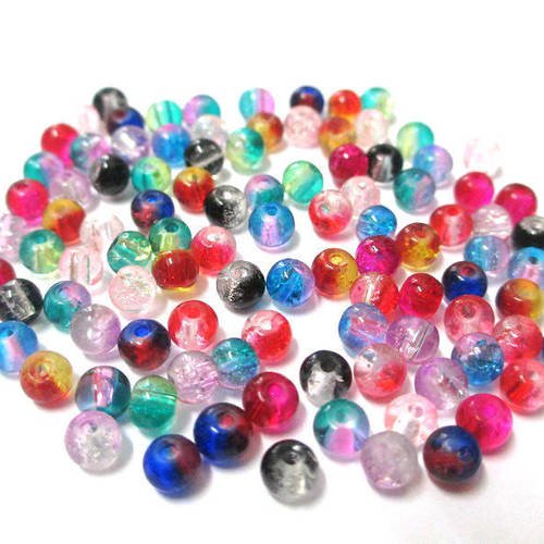 100 perles bicolore en verre craquelé mélange de couleur 4mm 