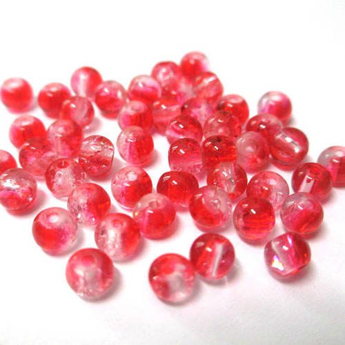 20 perles bicolore rouge et blanc  en verre craquelé 4mm 