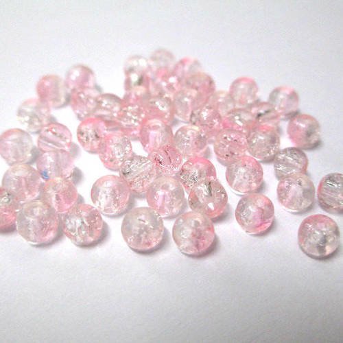 20 perles bicolore rose et blanc  en verre craquelé 4mm 