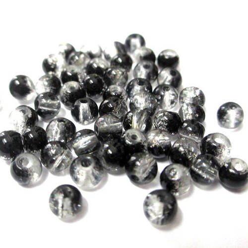 20 perles bicolore noir et blanc  en verre craquelé 4mm 