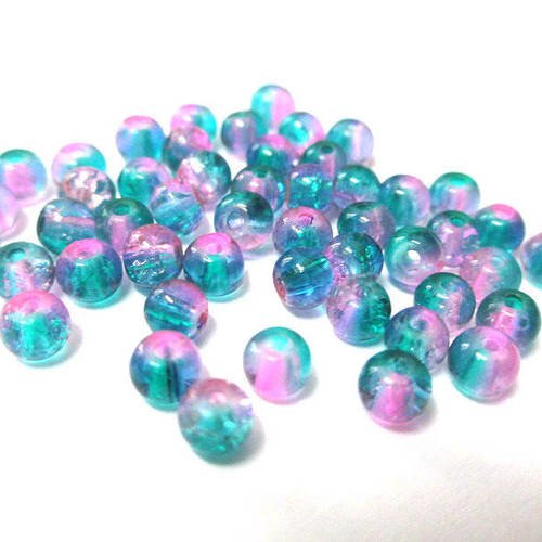 20 perles bicolore rose et bleu  en verre craquelé 4mm 