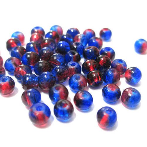 20 perles bicolore bleu et rouge en verre craquelé 4mm 