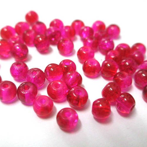 20 perles bicolore rouge et rose en verre craquelé 4mm 