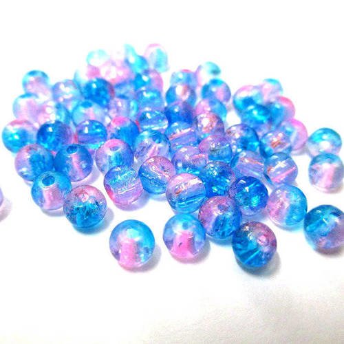 20 perles bicolore bleu et rose en verre craquelé 4mm 