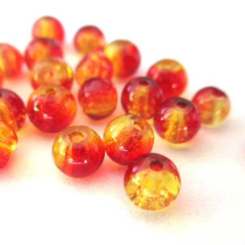20 perles bicolore rouge et jaune en verre craquelé 4mm (d-32) 