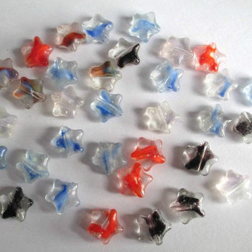 33 perles en verre tréfilé forme étoile mélange de couleur 12mm 