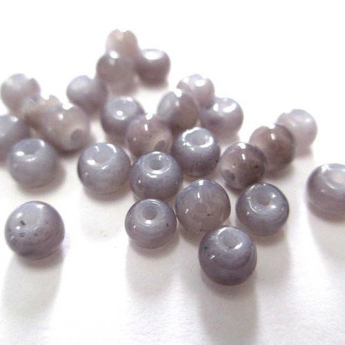 50 perles en verre imitation jade couleur gris 4mm (a-29) 