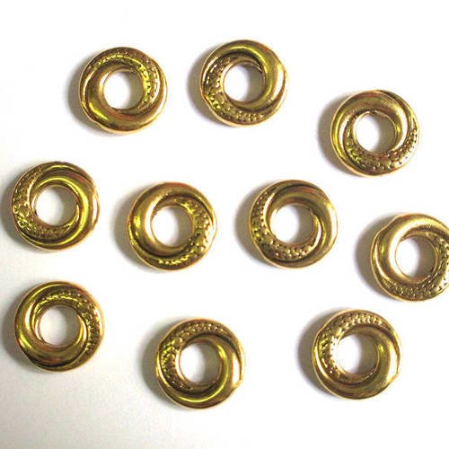 10 perles plate forme donut en métal 15mm couleur doré vieilli 