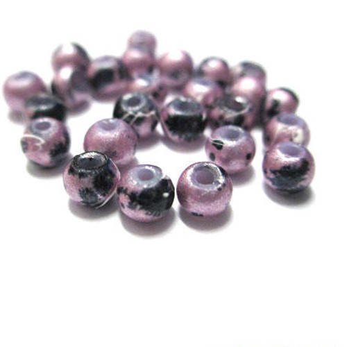 20 perles en verre vieux rose brillant mouchetée et tréfilé 4mm 