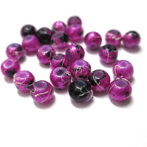 20 perles en verre fuchsia brillant mouchetée et tréfilé 4mm 