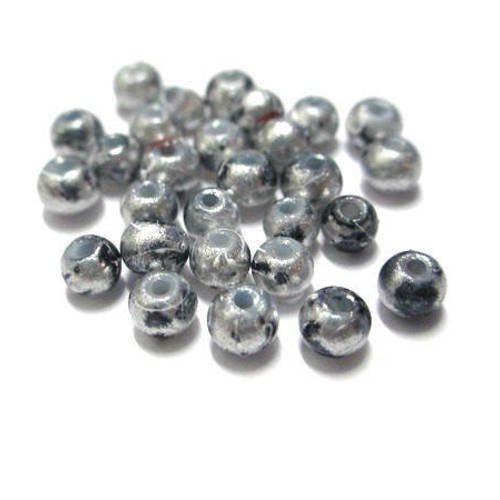 20 perles en verre argenté brillant mouchetée et tréfilé 4mm 