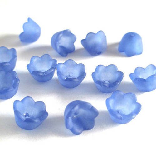 10 perles fleur acrylique givré bleu 10x6mm 