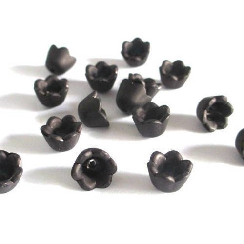 10 perles fleur acrylique givré noir 10x6mm 