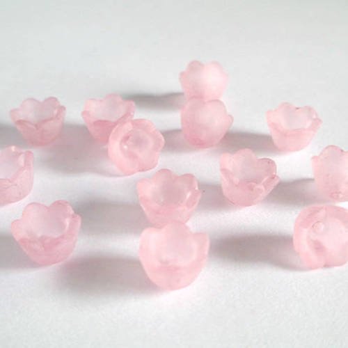 10 perles fleur acrylique givré rose 10x6mm 