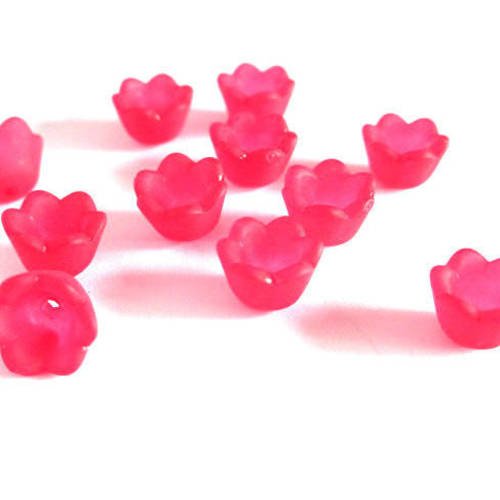 10 perles fleur acrylique givré  rouge 10x6mm 