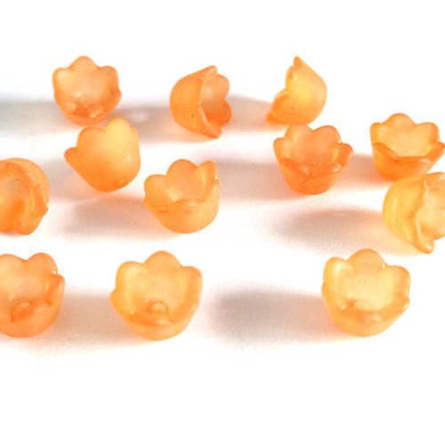 10 perles fleur acrylique givré orange 10x6mm 