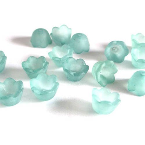 10 perles fleur acrylique givré vert foncé 10x6mm 
