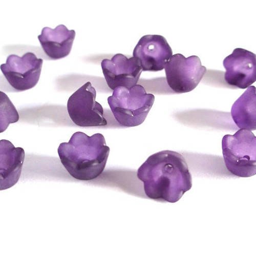 10 perles fleur acrylique givré  violet 10x6mm 