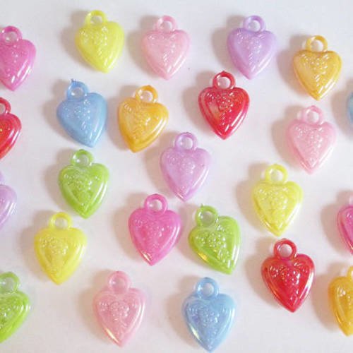 24 pendentifs coeur acrylique mélange de couleur ab couleur 20x14mm 