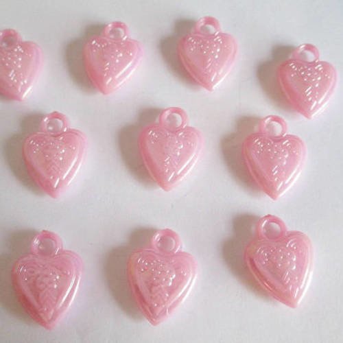 10 pendentifs coeur acrylique rose ab couleur 20x14mm 