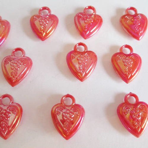 10 pendentifs coeur acrylique rouge ab couleur 20x14mm 