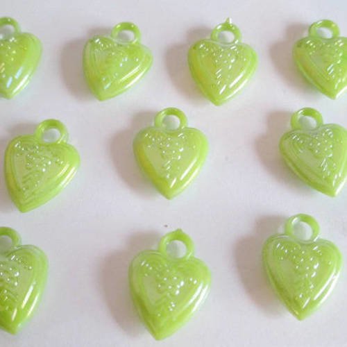 10 pendentifs coeur acrylique vert ab couleur 20x14mm 