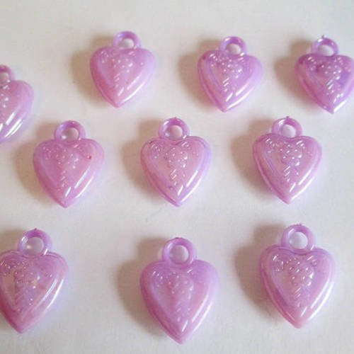 10 pendentifs coeur acrylique mauve ab couleur 20x14mm 