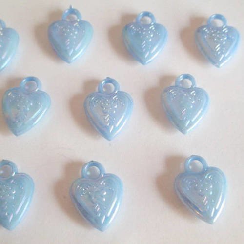 10 pendentifs coeur acrylique bleu ab couleur 20x14mm 