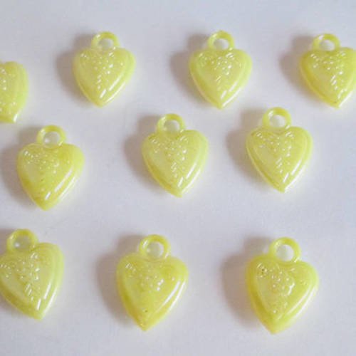 10 pendentifs coeur acrylique jaune ab couleur 20x14mm 