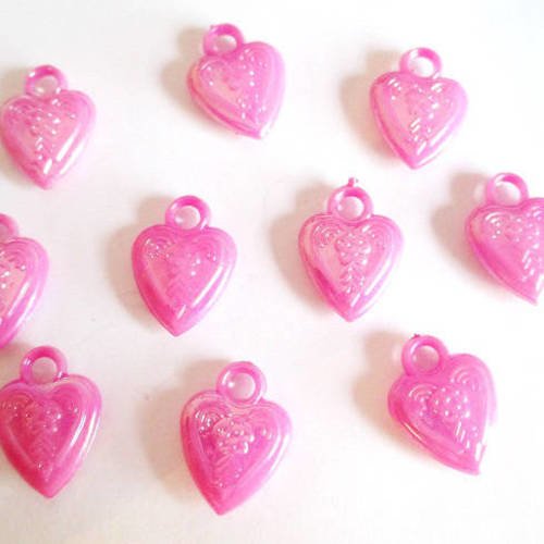 10 pendentifs coeur acrylique fuchsia ab couleur 20x14mm 