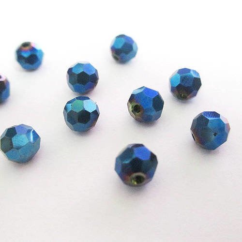 10 perles cristal ronde à facettes bleu 6mm 