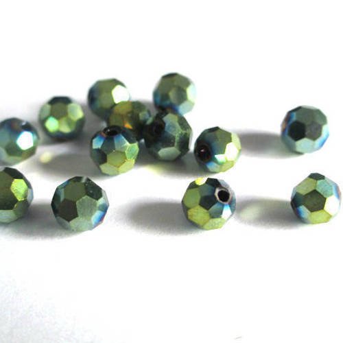 10 perles cristal ronde à facettes jaune et bleu 6mm 