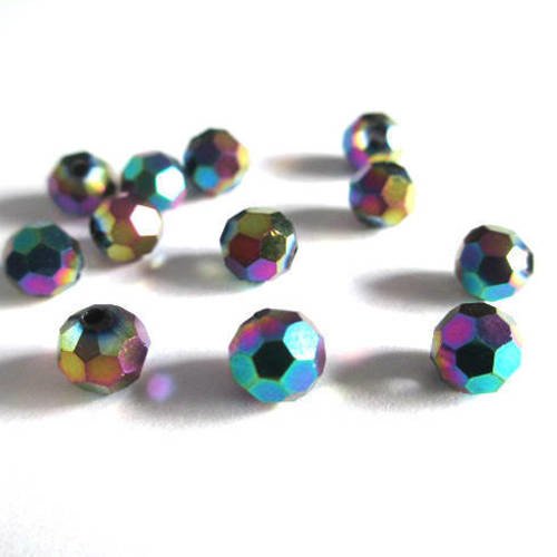 10 perles cristal ronde à facettes multicolore 6mm 